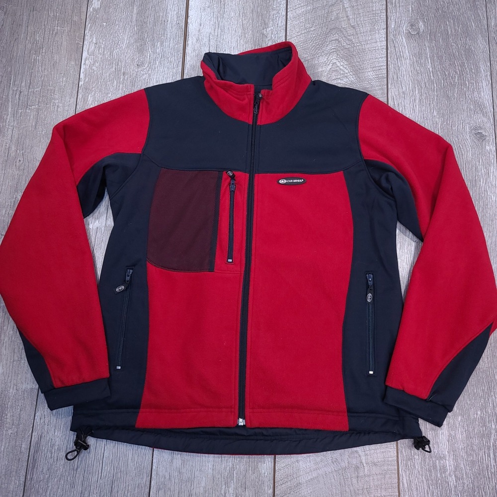Louis Garneau Jacket Women XL Red Black Colorblock Fleece Cycling Full Zip